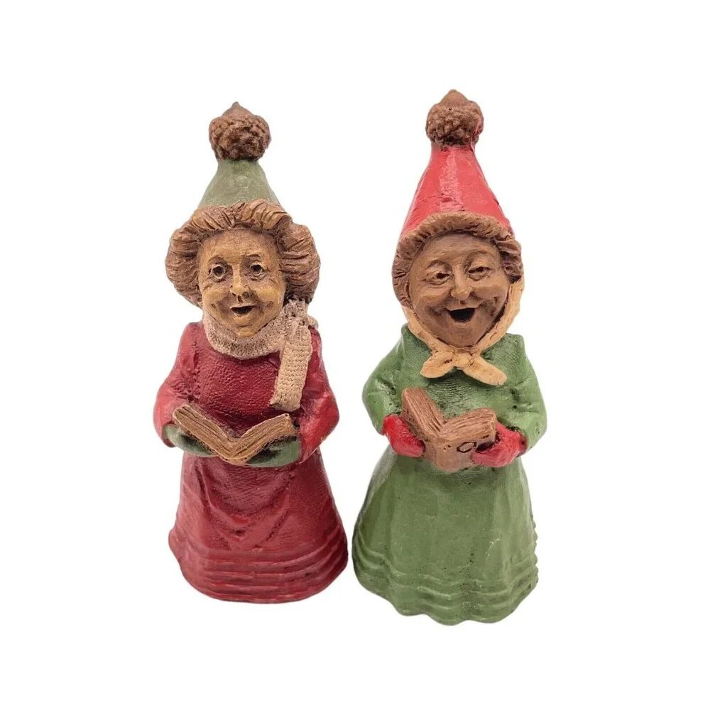 Set Of 2 Tom Clark 1987 Christmas‎ Caroling Gnomes Red Green # 62 & 72 Figurines